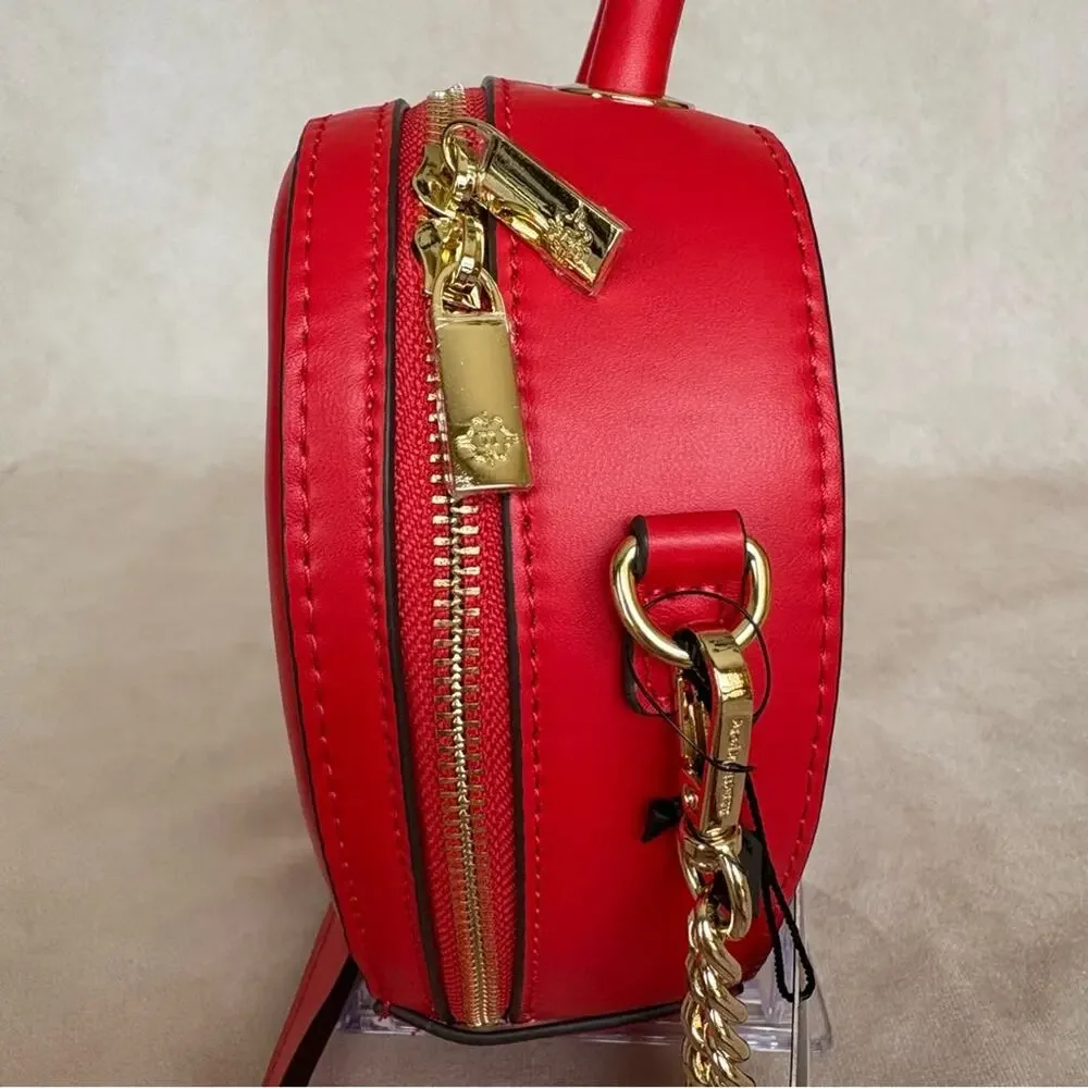 Nanette Lepore Cupid Heart Shaped Red Crossbody Bag Top Handle Purse Gold Chain